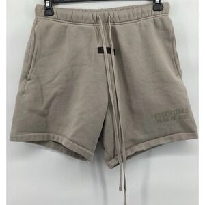 Essentials Fear of God Mens Tan Fleece Sweat Shorts Logo Drawstring Size S